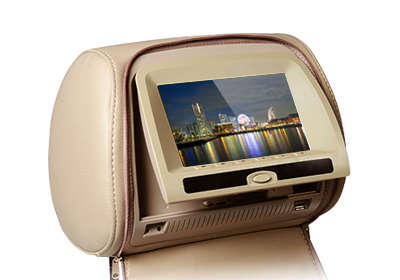 Set of 2 Car DVD Headrest  - Black  - 7" Screen, USB, Game, Video, MP4, DVD